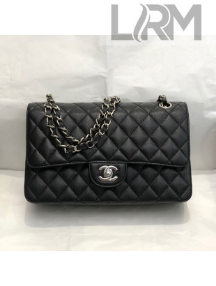 Chanel Quilted Grained Calfskin Medium Classic Flap Bag A01112 Black/Silver 2021