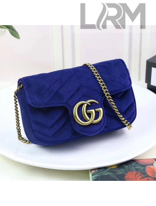 Gucci GG Marmont Velvet Matelassé Chevron Super Mini Chain Shoulder Bag 476433 Royal Blue 2017