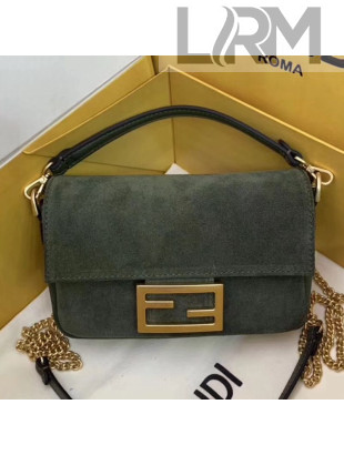 Fendi Suede Mini Baguette Flap Shoulder Bag Green 2019