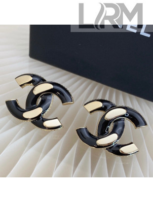 Chanel CC Stud Earrings Black/Gold 2021 082558