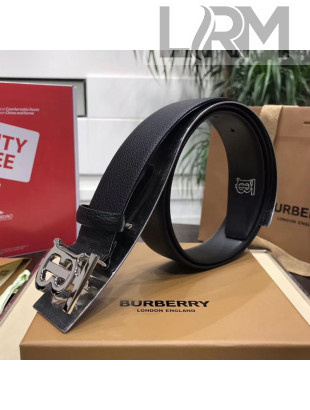 Burberry Grained Calfskin Belt 35mm with B Buckle Black/Silver 2019