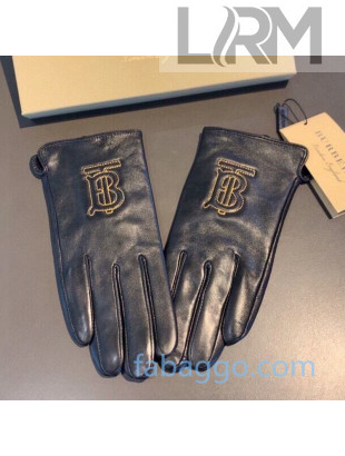 Burberry BT Lambskin and Cashmere Gloves 15 Black/Gold 2020
