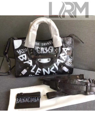 Balenciaga Graffiti Classic Small City Bag in Calfskin Black/White 