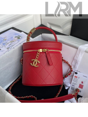 Chanel Quilted Calfskin Small Vanity Case with Pearl CHANEL Charm AS2061 Red 2020 TOP