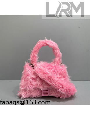Balenciaga Hourglass Small Top Handle Bag in Pink Rabbit Fur 2021