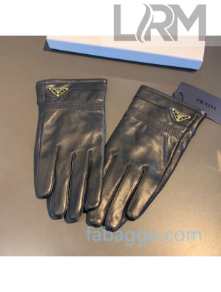 Prada Men's Logo Lambskin and Cashmere Gloves 17 Black 2020