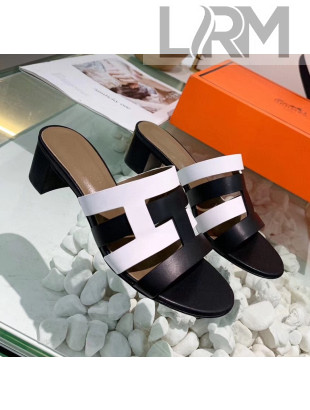 Hermes Calfskin Amica Sandal With 5cm Heel Black/White 2020