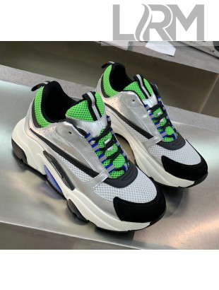 Dior B22 Sneaker in Calfskin And Technical Mesh Silver/Green 2020