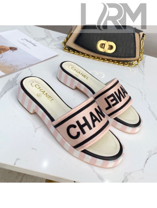 Chanel Canvas Striped Slide Sandals G34826 Light Pink 2021
