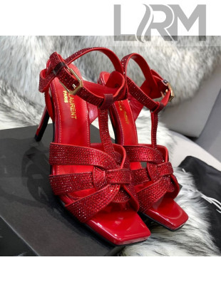 Saint Laurent Crystal Fabric High- Heel Sandals 10cm Red 2021 07