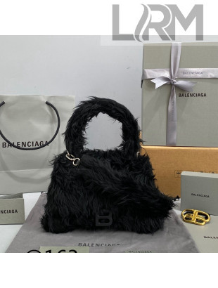 Balenciaga Hourglass Mini Top Handle Bag in Black Rabbit Fur 2021