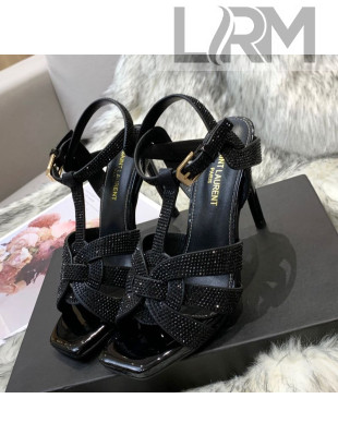 Saint Laurent Crystal Fabric High- Heel Sandals 10cm Black 2021 08