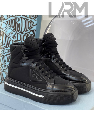 Prada Macro Re-Nylon and Brushed Leather High-Top Sneakers Black 2021