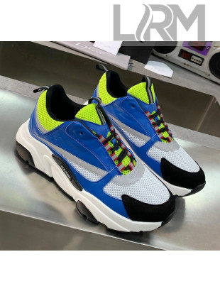 Dior B22 Sneaker in Calfskin And Technical Mesh Bright Blue/Fluorescent Green 2020