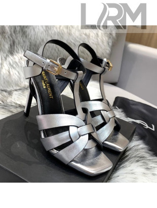 Saint Laurent Metallic Calfskin High-Heel Sandals 10cm Silver 2021 11