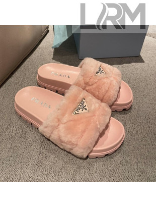 Prada Wool Flat Mule Sandals Pink 2021