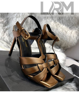 Saint Laurent Metallic Calfskin High-Heel Sandals 10cm Bronze Gold 2021 10