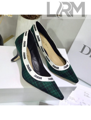 Dior J'Adior Mid-Heel Pump in Green Tartan Fabric and Embroidered Ribbon 2019