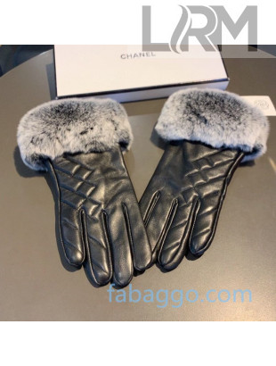 Chanel Quilted Lambskin and Fur Gloves 25 Black 2020