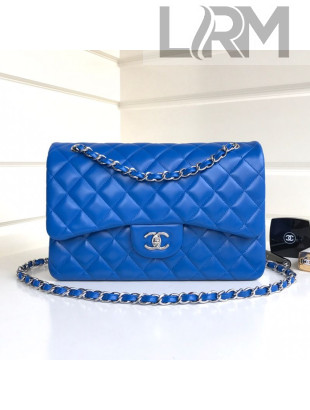 Chanel Jumbo Quilted Lambskin Classic Large Flap Bag Royal Blue 2020