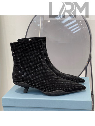 Prada Pointy Crystal Allover Short Boots Black 2021
