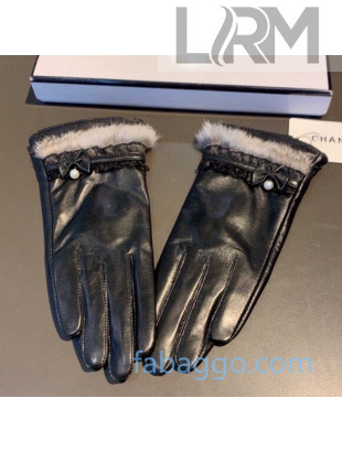 Chanel Lambskin and Cashmere Fur Bow Gloves 26 Black 2020