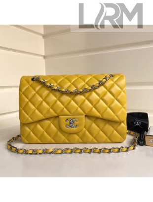 Chanel Jumbo Quilted Lambskin Classic Large Flap Bag Yellow 2020