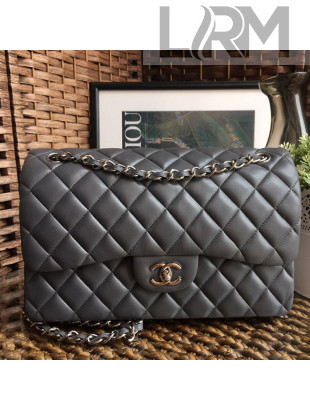 Chanel Jumbo Quilted Lambskin Classic Large Flap Bag Dark Gray/Silver 2020