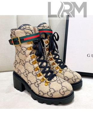 Gucci GG Wool Ankle Short Boot 578585 Beige 2019