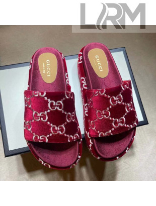 Gucci Velvet GG Platform Slide Sandal 573018 Red 2021