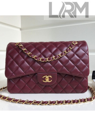 Chanel Jumbo Quilted Lambskin Classic Large Flap Bag Burgundy/Gold 2020