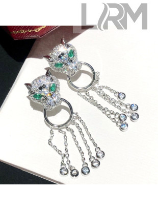 Cartier Leopard Crystal Earrings Silver/Green 2021 082565 
