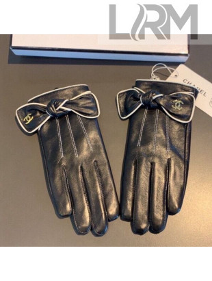 Chanel Lambskin and Cashmere Bow Gloves 03 Black/White 2020