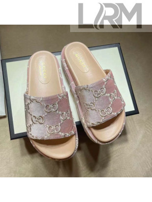 Gucci Velvet GG Platform Slide Sandal 573018 Light Pink 2021