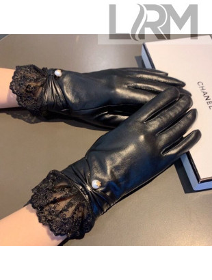 Chanel Lambskin and Cashmere Lace Pearl Gloves 04 Black 2020