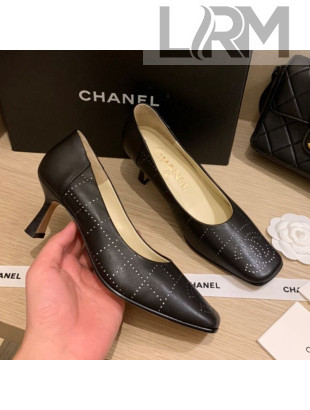 Chanel Vintage Perforated Leather Pumps 7cm Black 2021