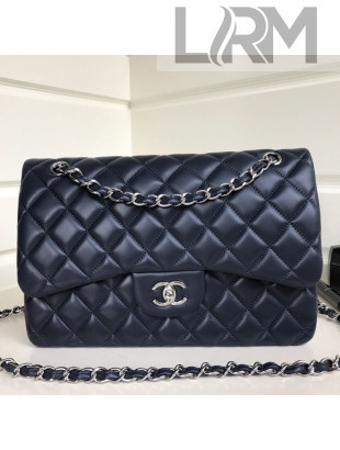Chanel Jumbo Quilted Lambskin Classic Large Flap Bag Dark Blue/Silver 2020