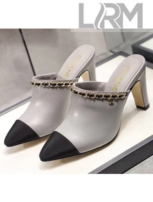 Chanel Lambskin Chain Mules With 8.5cm Heel Grey 2020