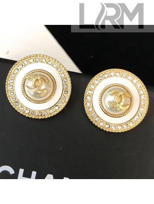 Chanel Round Studs Earrings 09 White/Gold 2019
