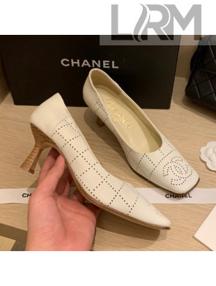 Chanel Vintage Perforated Leather Pumps 7cm White 2021