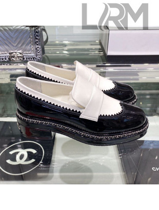 Chanel Calfskin and Patent Leather Chain Lace-Ups Loafers G35317 White 2019