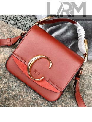 Chloe Shiny & Suede Calfskin Mini Top Handle Bag Dark Red 2019