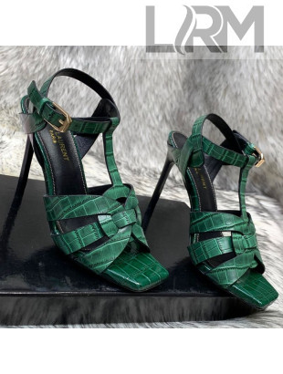 Saint Laurent Stone Embossed Leather High-Heel Sandals 10cm Green 2021 21