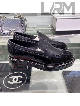 Chanel Calfskin and Patent Leather Chain Lace-Ups Loafers G35317 Black 2019