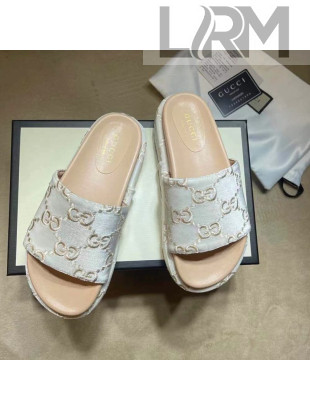 Gucci Velvet GG Platform Slide Sandal 573018 Silver/Nude 2021