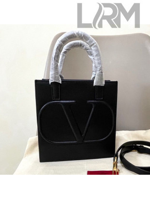 Valentino Small VLogo Walk Calfskin Vertical Tote Bag 1053 Black 2020