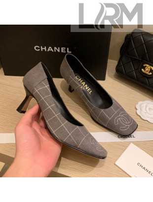 Chanel Vintage Perforated Leather Pumps 7cm Gray 2021