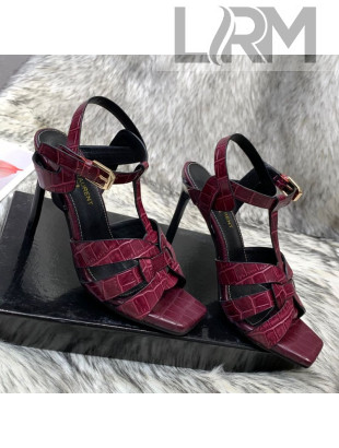 Saint Laurent Stone Embossed Leather High-Heel Sandals 10cm Fuchsia Red 2021 22