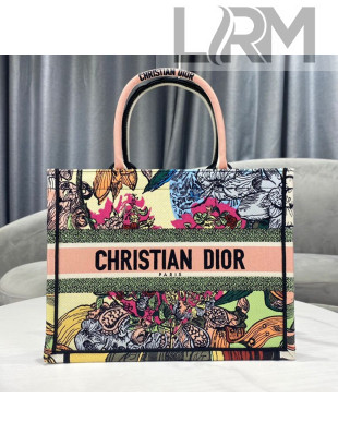 Dior Small Book Tote Bag in Multicolor Cœur en Fleur de Embroidery 2021