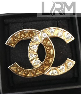 Chanel CC Brooch Amber/Gold/Crystal White 2019